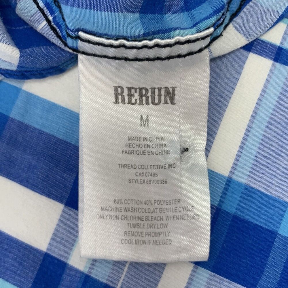 Rerun Blue & White‎ Plaid Western Men's Short Sleeve Shirt Size Medium - Picture 7 of 9
